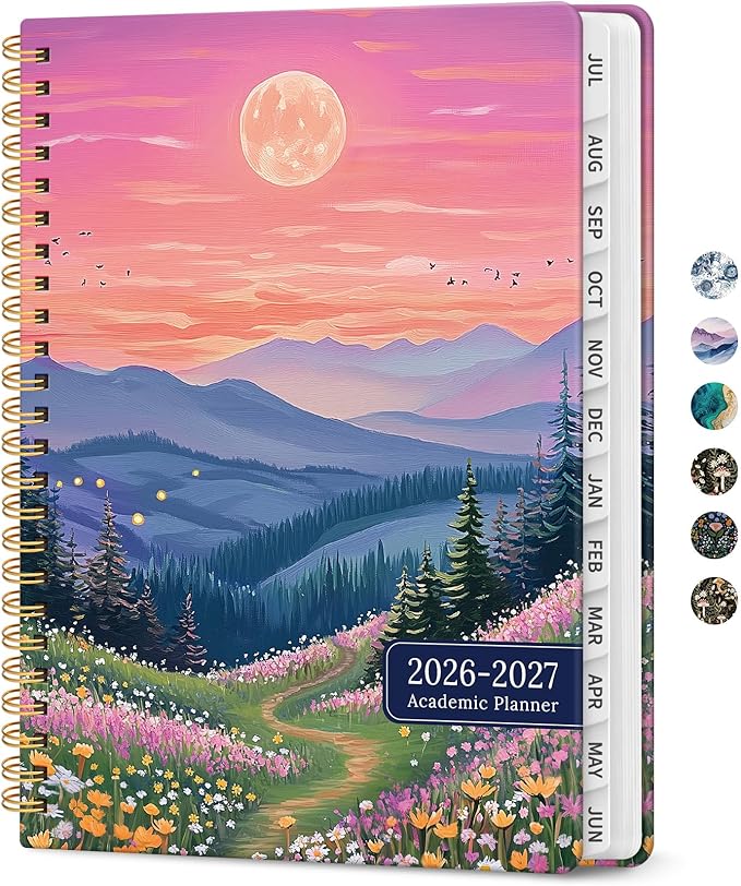 Planner 2026-2027, Academic Monthly and Weekly Calendar Planner for Women, July 2026 - June 2027, Hardcover Pretty Agenda Planner Book with Tabs, Spiral Daily Organizer for School Office Home Supplies, 6.3" x 8.5" - Dreamscape Hills