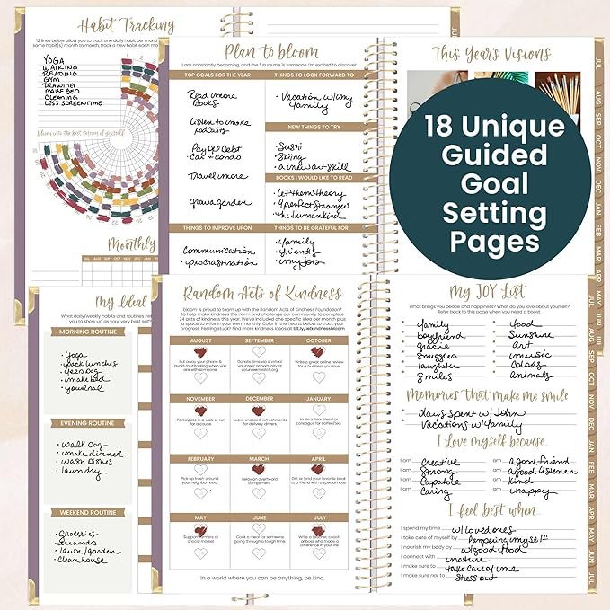 bloom daily planners HARDCOVER Planner 2026-2027 (5.5” x 8.25) Academic Year (July 2026 - July 2027) 13 Months - A5 Task Goal Planner for Women - Monthly & Weekly Agenda Book - Purple Linen