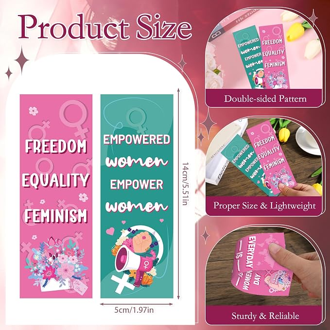 Women's History Month Bookmarks Gifts - Wxiben 120 Pcs Inspirational Feminist Book Marks Girl Power Book Markers Female Rights Awareness Page Clip Favor for Women Day Party Office School Supplies