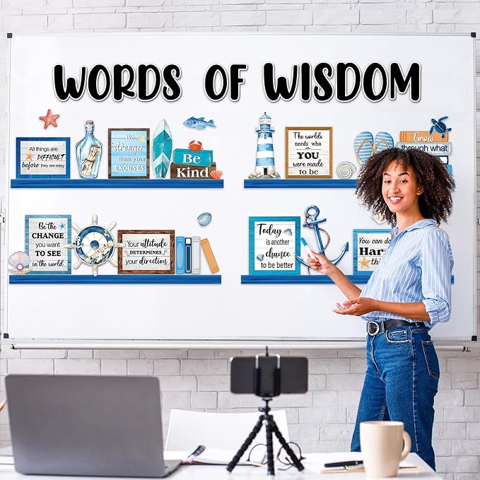Nautical Words of Wisdom Bulletin Board Classroom Decorations Nautical Inspirational Ocean Bookshelf Paper Cutouts Motivational Door Stickers for Classroom Wall Window Educational Learning Activities