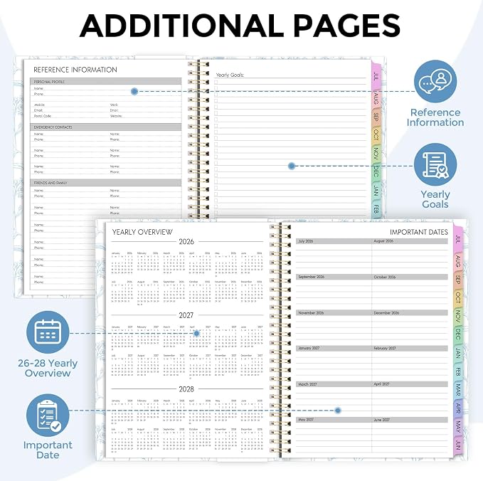 SKYDUE 2026-2027 Monthly and Weekly Academic Planner, July 2026-June 2027, 8.5"x11", Agenda Calendar with Colorful Tabs and Storage Pocket, Ideal for School Office Supplies