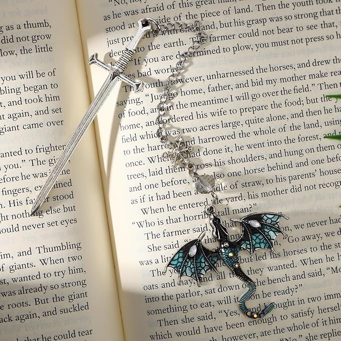 Vintage 4th Wing Blue Dragon Bookmark, with Sword Pendant Wings of Fire, Cool, Unique Bookmarks for Reading Women, Men, Book Lovers, Girls, Teens, Teachers and Students
