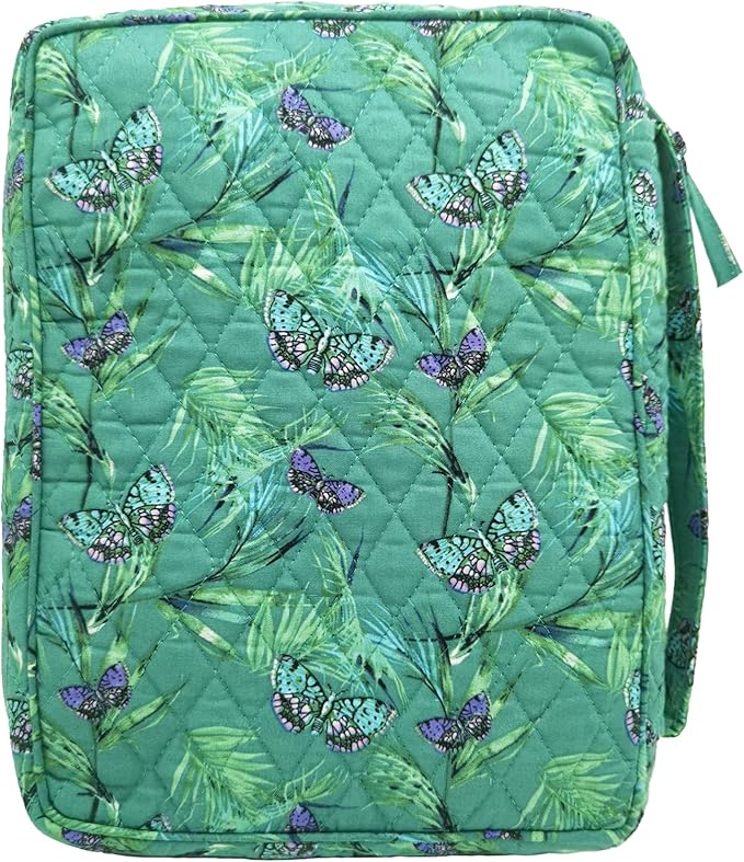 DIWI Quilted Bible Cover Large Sizes 10 X 7 X 2.75 Inches Good Book Case Teal Color (L, C1 Butterfly Green)