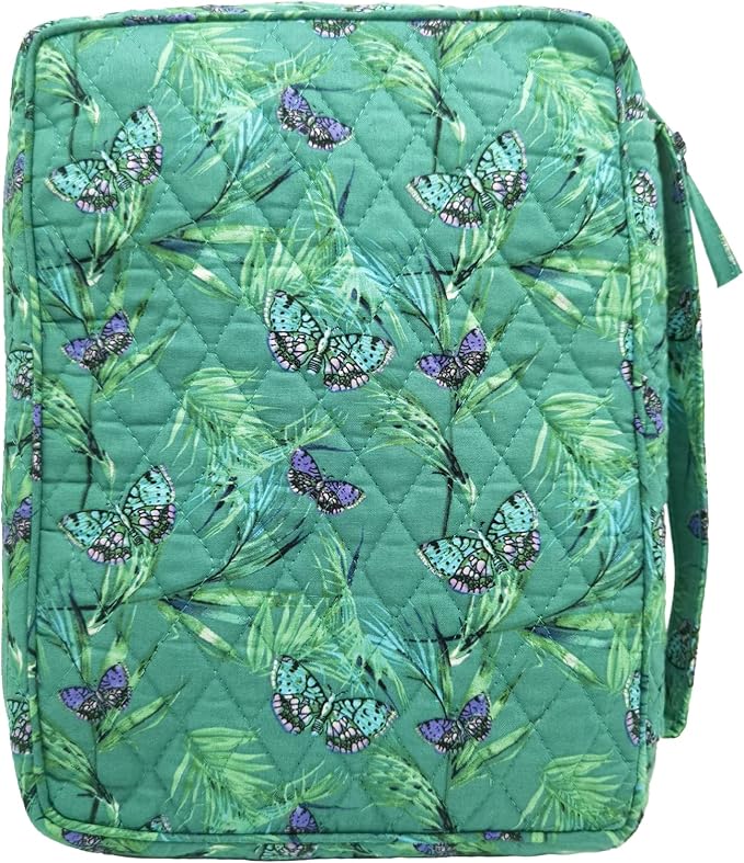 DIWI Extra Large Sizes Quilted Bible Cover 11.25 X 8.25 X 2.75 Inches Good Book Case Teal Color (XL, C1 Butterfly Green)