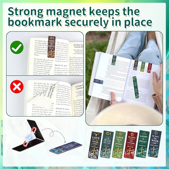 96Pack Magnetic Bookmarks Christian Bookmarks Bulk Bible Bookmark for Reading Women Men Kids Teacher Book Lovers Gifts, Vintage Religious Magnet Bookmark Clips Cute Personalized Book Marks (Christian)