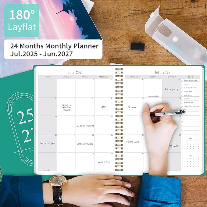 2026-2027 Monthly Planner, Jan 2026-June 2027, B5 (7" x 9"), 2 Year Monthly Planner, 24 month Calendar, Simple Calendar Planner Notebook Soft PVC Cover, Suitable for Schools & Offices,Aquamarine