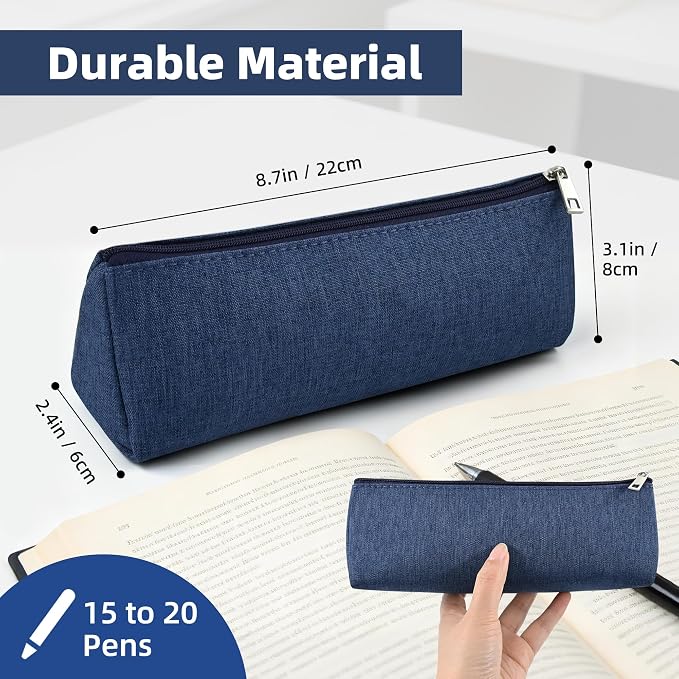 Blue Large Capacity Pen Bag Portable Stationery Pouch Premium Nylon Oxford Cloth Zipper Organizer for Office Business Travel