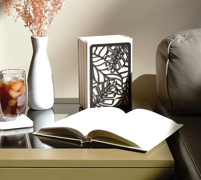 CNK Premium Metal Book Ends - Heavy Duty Book Stoppers for Home Office - Black