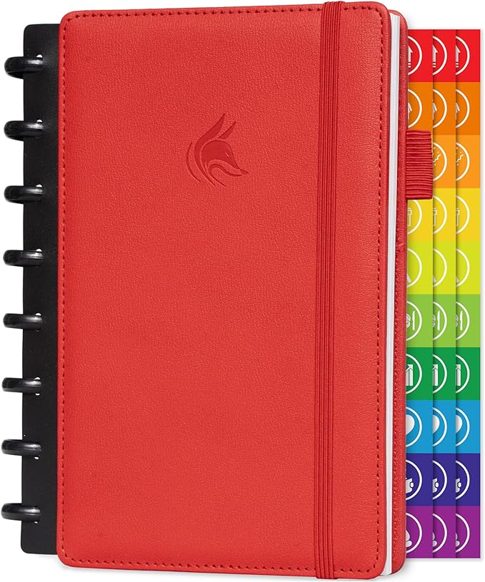 Clever Fox Disc-Bound Weekly Planner – Undated Monthly Notebook with Habit Tracker, Productivity Journal – Life, Work & Goal Organizer, 6.5 x 8.4" (Red)