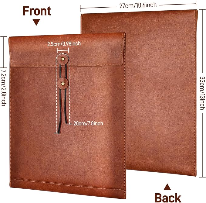 Blue PU Leather File Folder for Documents,Important Document Folder with String Tie,Laptop Sleeve Notebook Case,Leather File Organizer,A4 Envelopes Filing Folder