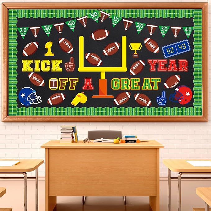 Whaline 86 Pcs Football Bulletin Board Decoration Kick Off A Great Year Paper Cutouts with 200 Pcs Glue Points for Sports Event Rugby Party Classroom