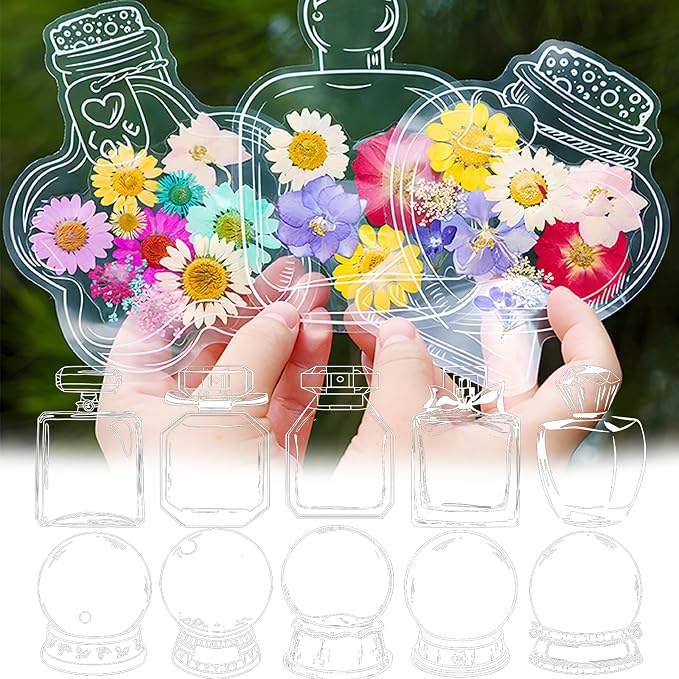 40 PCS Transparent Dried Flower Bookmarks, 2025 New Clear Jars Stickers Set, Can Be Treasured for a Long Time, for Book Lovers (40Pcs Bookmarks-Set D)
