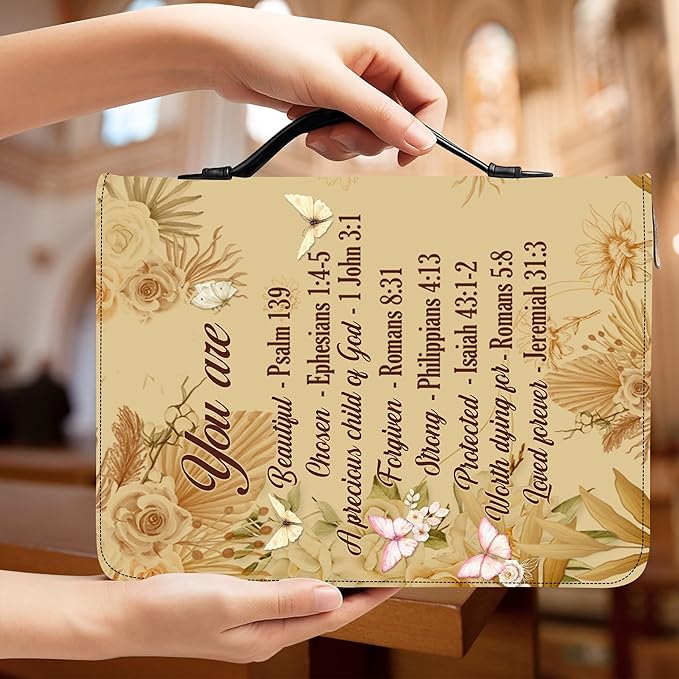 Personalized Bible Cover for Men, Christian Bible Case PU Leather, Jeus Bags Religious Appreciation Gifts for Women Girls Daughter Christian with Handle Zipper (BIBLE-07, M-2XL)