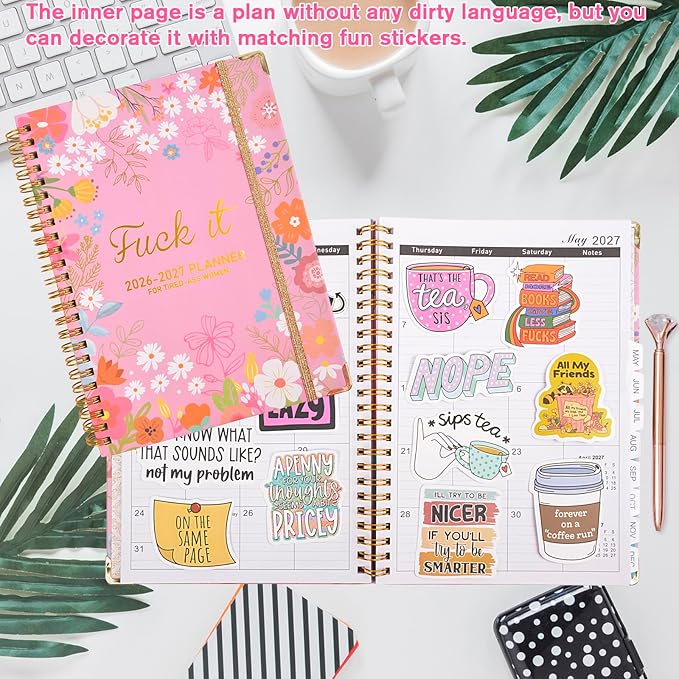 Fuck it Planner Calendar 2026-2027 - A5 6.2*8.5" Weekly Monthly Swear Notebook for Goals Productivity, Fucking Sweary Daily Agendas Organizer Get Shit Done Journal, Funny Gifts for Tired Women, Pink