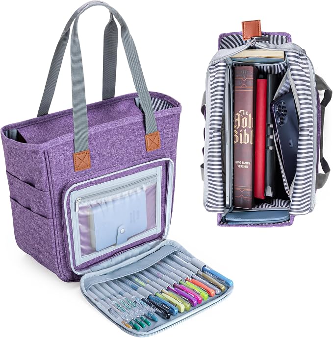 LUXJA Bible Bag with Multiple Pockets for Bible Study Items, Bible Case Tote for Women, Purple