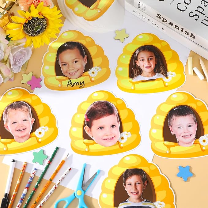 gisgfim 80Pcs Bee Hive Cutouts Summer Honey Bee Hive Decorations Bulletin Board Honey Daisy Paper Cut-Outs Classroom Decor for Boy Girl DIY Craft Photo Wall Kindergarten Preschool Party Favor Supply