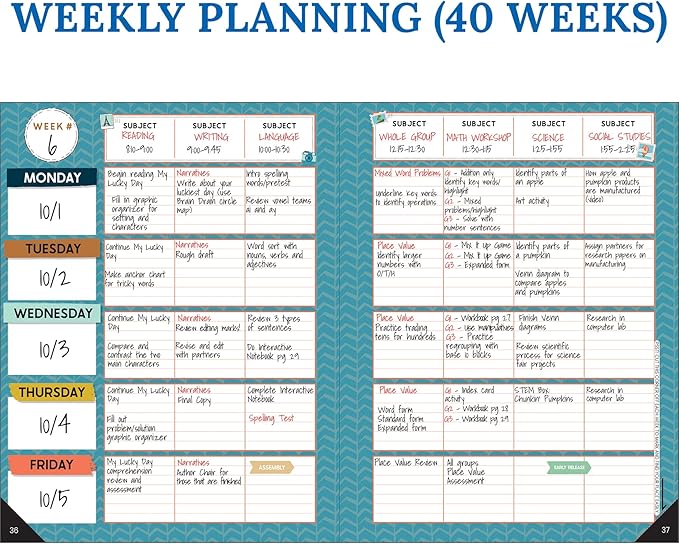 Carson Dellosa Let's Explore Teacher Planner 2025-2026, Undated 8" x 11" Lesson Plan Book With Retro Stickers, Class Schedule, Weekly Calendar, Classroom Must Haves, Homeschool and School Supplies