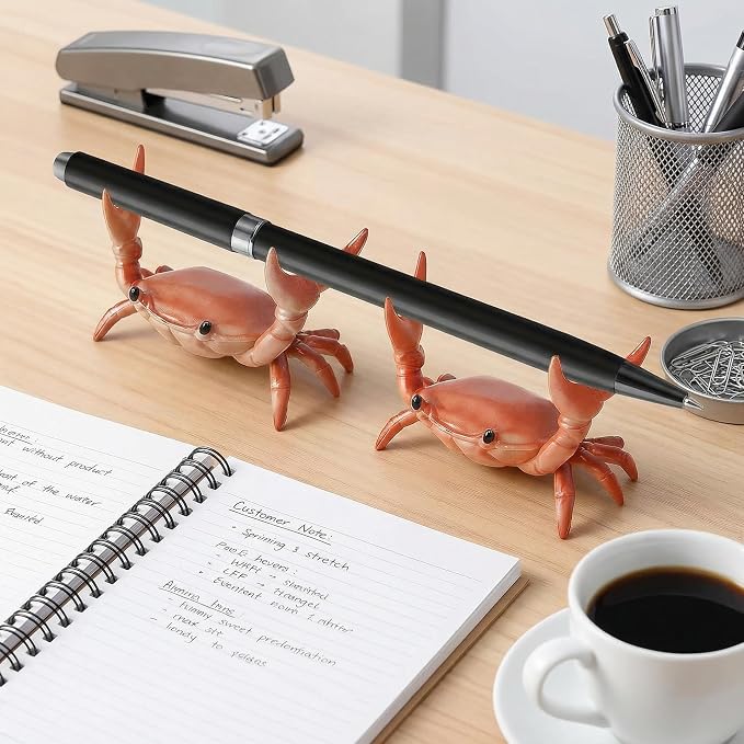 Desk Crab Pen Holder 4 Pack, Creative Weightlifting Crab Resin Pencil Stand Holder,Funny Office Desk Accessories for Home, School, Studio (Red)