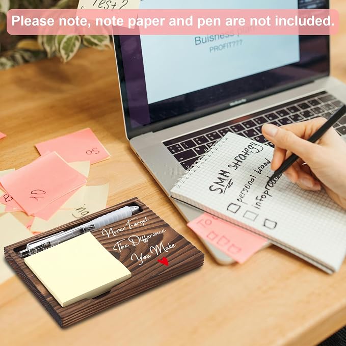 Appreciation Gifts for Coworker, Thank You Gifts, Never Forget The Difference You Make Sticky Note Holder, Post-it Note Dispenser for Desk, Wooden Post-it Note & Pen Holder 6.5" x 4.7" - FTA115