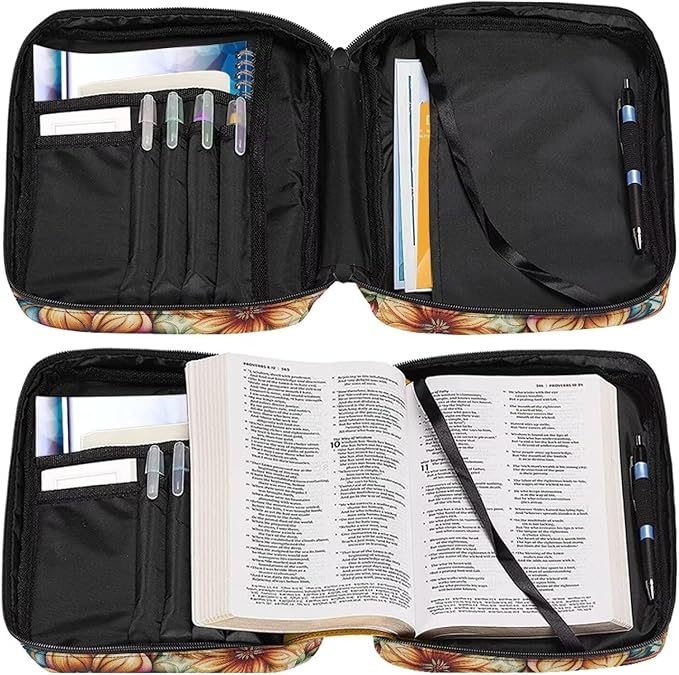 Butterfly Boho Flowers Print Bible Covers for Women & Men, Bible Case and Organizer Bible Carrying Case with Zippered Pocket Bible Protective Bag