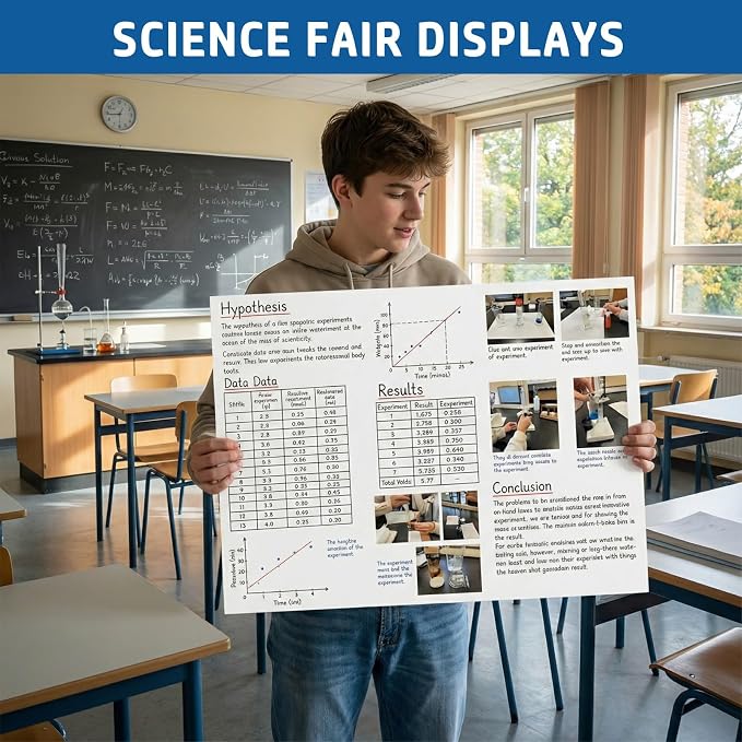 VinTS 22x28 White Poster Board, 60Pcs Poster Paper,2 Side Glossy & Matte Thickness Poster Board Bulk for Vision, Science Fair, School Arts (Pack of 60)