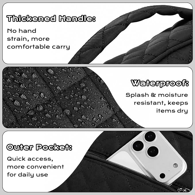 XKDOUS Quilted Bible Cover Case with Bible Study Accessories Kit, Waterproof Large Capacity Bible Bag for Women, Portable for Church Study, Multiple Morandi Color Options (Black)