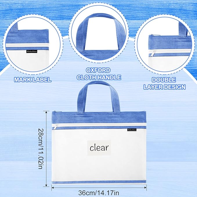Zhehao 6 Pcs Student Book Pouches with Handle Document Bag Sew Project Bag for Quilting Mesh Zipper Pouch File Artwork Storage Organize for A4 Files, 14 x 11 Inch