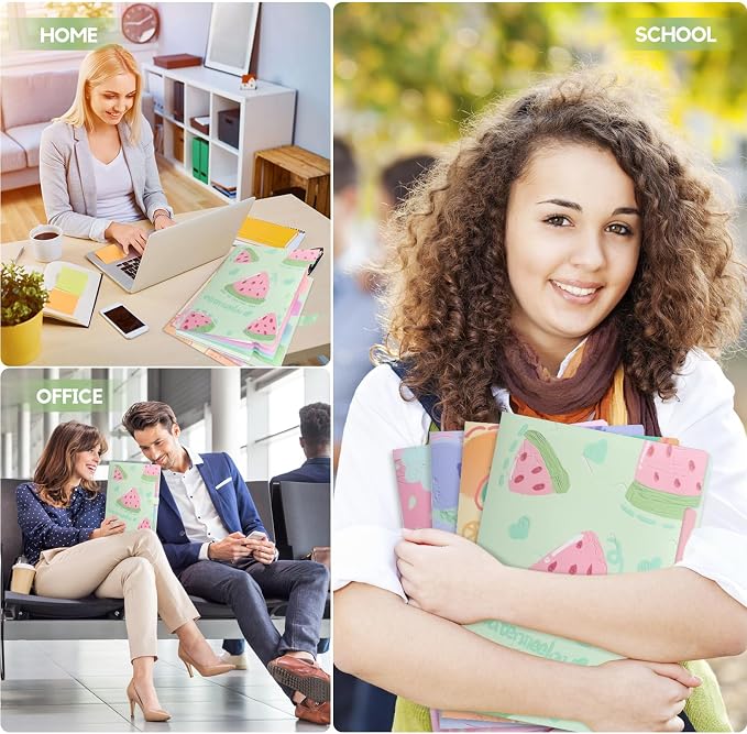 Cute Expanding File Folder Fruit Series - 5 Pockets Accordion Document Organizer, Waterproof Poly Plastic, A4/Letter Size for School Office Home (Watermelon)