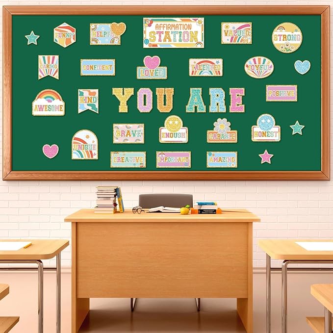 Hippie Retro Groovy Affirmation Station Bulletin Board Set Boho Hippie Motivational Bulletin Board Classroom Decorations Positive Affirmations Station Posters Cutouts for Classroom Wall Mirror Decor