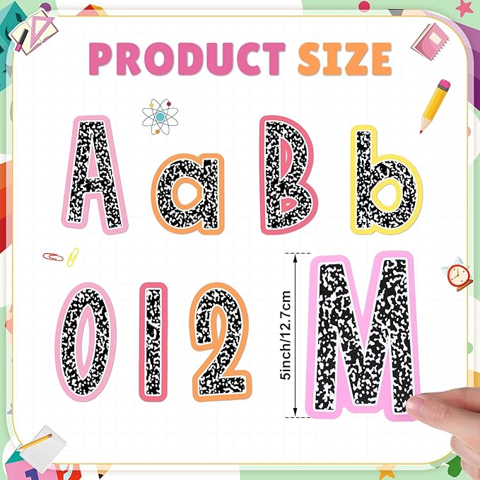 Mooliwe 134 Pcs 5 Inch Colorful Composition Bulletin Board Letters for Classroom Alphabet Numbers Combo Set Cutouts Letter for Bulletin Board Display Chalkboard School Decor
