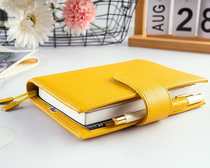 A6 Genuine Leather Techo Notebook Cover Compatible with Hobonichi Original Stalogy Midori MD with 5 Card Slots Pen Loop Bookmarks Back Pocket
