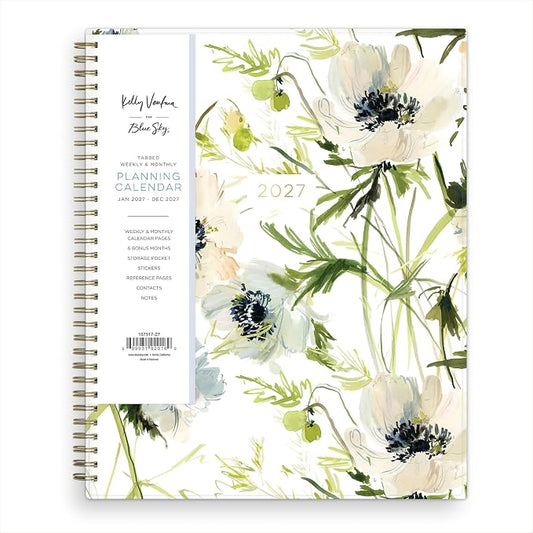 Blue Sky Kelly Ventura 2027 Weekly and Monthly Planner Calendar, January 2027 - December 2027, 8.5" x 11", Flexible Cover, Laminated Tabs, Durable Twin Wire Binding, Storage Pocket, Includes Sticker Sheet, Anemones