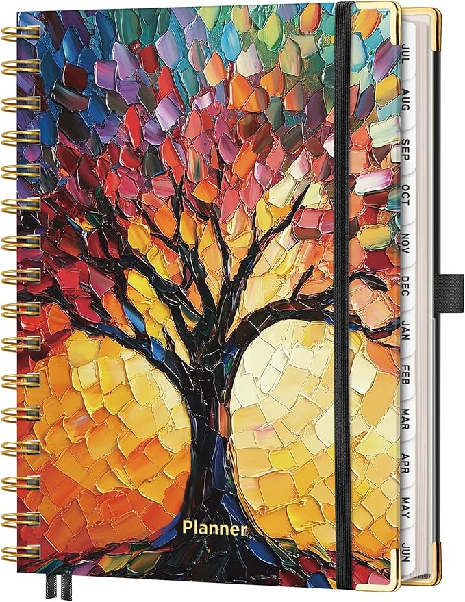 AHGXG Academic Planner 2026-2027, July 2026 - June 2027, Weekly and Monthly, 5.7" x 8.3", Hardcover, Spiral-Bound, Calendar, Agenda for Women, Student, School, 12-Month Tabs (Colourful Tree)