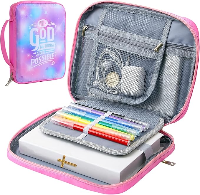 ICOSY Bible Cover Case for Women Girls Kids Bible Bag Case with Handle Kids Girls Bible Study Accessories Supplies