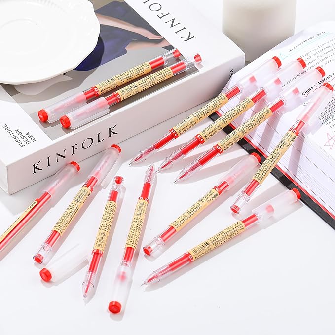 RIANCY 12 Pack Red Ink Japanese Style Stationery Gel Pens, 0.35mm Extra Fine Point Tip, Quick Dry No Smear No Bleed Pen, Smooth Writing Pens for Journaling Note Taking Office School Supplies