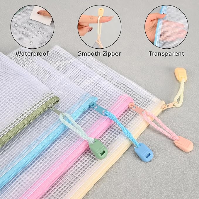 10Pcs Mesh Zipper Pouch Bags, A6 Sizes Pencil Waterproof Pouch Bag, Zipper Pouches for Organization Storage, Clear Plastic Bags for Classroom Organization and School Office Storage (A6)