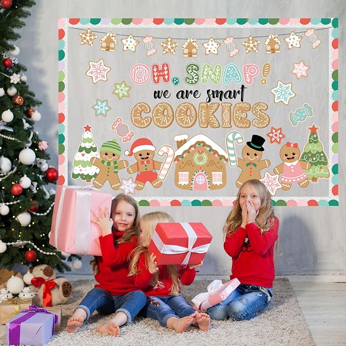 Christmas Bulletin Board Set Gingerbread Cookie Classroom Decorations Gingerbread Houses Candy Accents Paper Cutouts for Winter Holiday School Church Winter Wall Decor