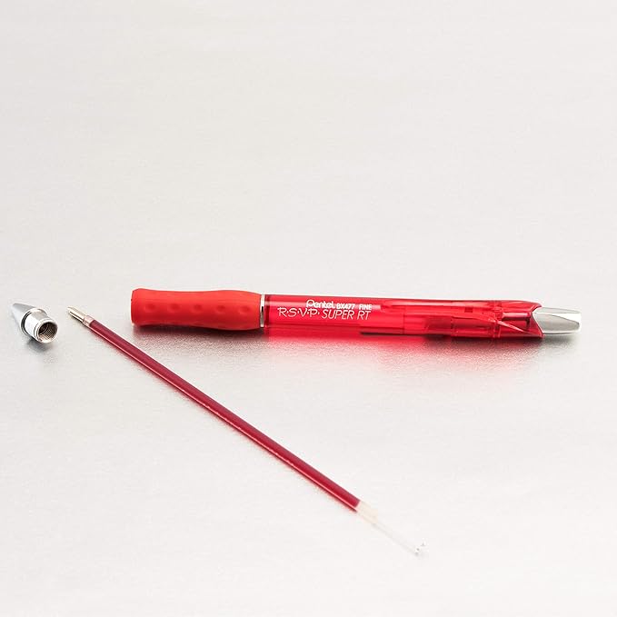 Pentel RSVP Super RT Ballpoint Pen, (0.7mm) Fine Line, Red Ink (BX477-B)