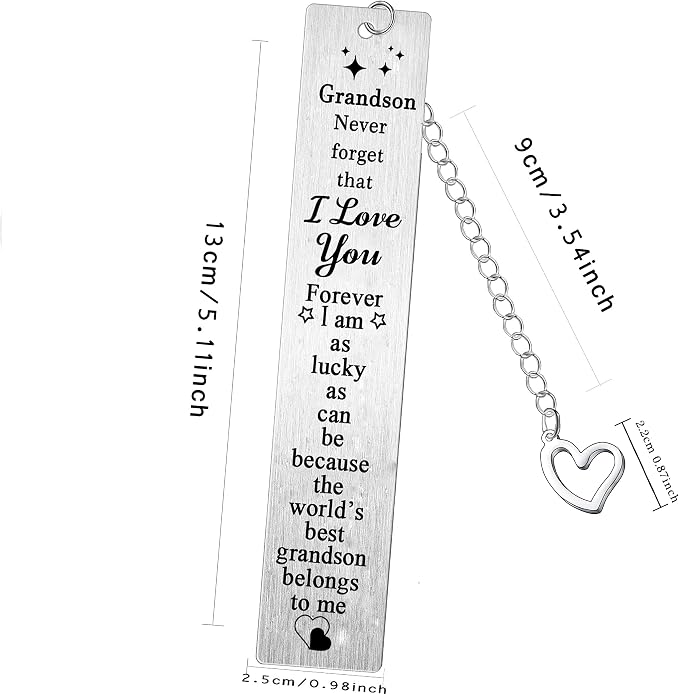 Grandson Bookmarks Grandson Gifts from Granddad Grandma I Love You Grandson Bookmark Present Grandson Birthday Metal Bookmark Gift