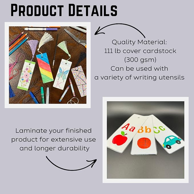 150 Blank White Cardstock Bookmarks with Pre-Punched Hole - Bulk Plain Bookmarks to Decorate, Gift/Price Tags, School and DIY Projects (5.5" x 2") Made in USA