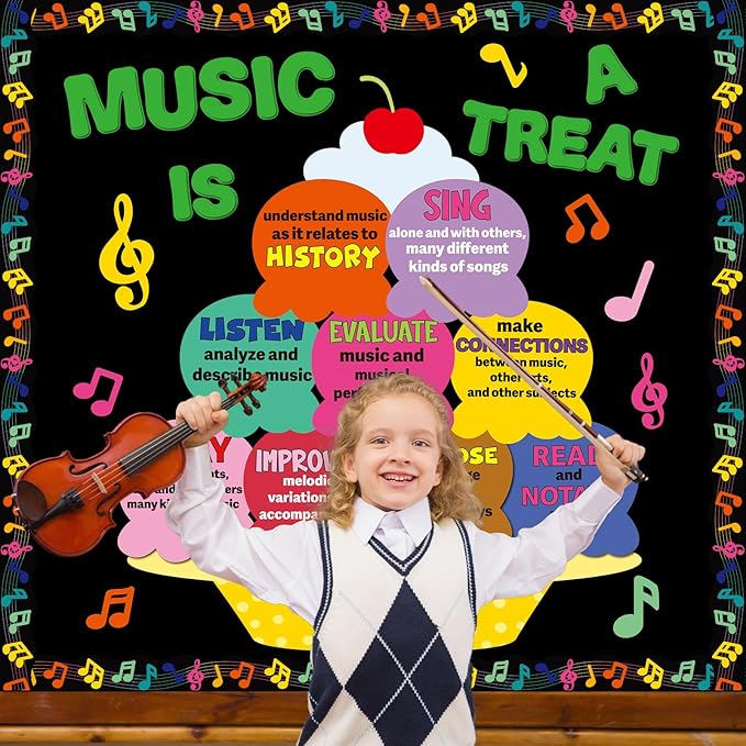 Naozinebi Music Bulletin Board Set Music is A Treat Classroom Decorations Dessert Tags Cutouts Colorful Crafts for Teachers Students Back to School Kindergarten Wall Door Decor Summer Party Supplies