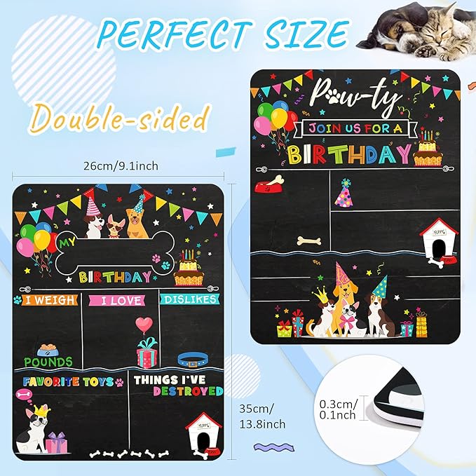 Tenare Dog Birthday Chalkboard Sign Pet Birthday Milestone Board Colorful Puppy Monthly Reusable Double Sided Doggy Chalkboard Sign for Photo Props Party Supplies Decoration 13.7 x 10 Inch