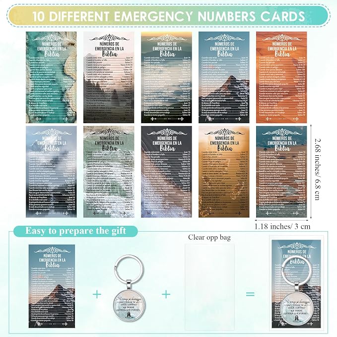 Junkin 25 Set Fathers Day Church Gifts Spanish Christian Gifts Bulk for Men Bible Verse Keychain Religious Bible Emergency Numbers Bookmark Christian Party Favor Women Men(Landscape)