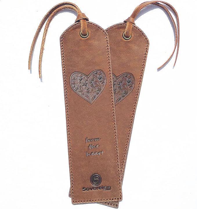 Leather Bookmark Handmade with Heart Design - 2 Genuine Leather Book Marks - Unique Bookmarks for Men Women and Kids | Great Book Lover Gifts for Bookworms Writers Relatives and Friends