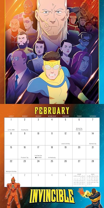 Invincible 2026 Wall Calendar, 12-Month Superhero Comic Art from Amazon Series, 12" x 12", 2026 Wall Calendar and Planner with Comic Book Action Art for Home and Office
