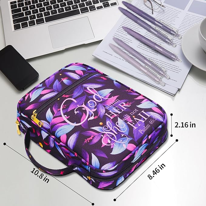 Bible Cover for Women, Bible Holder, Bible Study Supplies Accessories Bible Cover Carrier Carrying Organizer Bag, Zipper and Pockets for Standard Size Bible, Gift for Women（purplesuit）