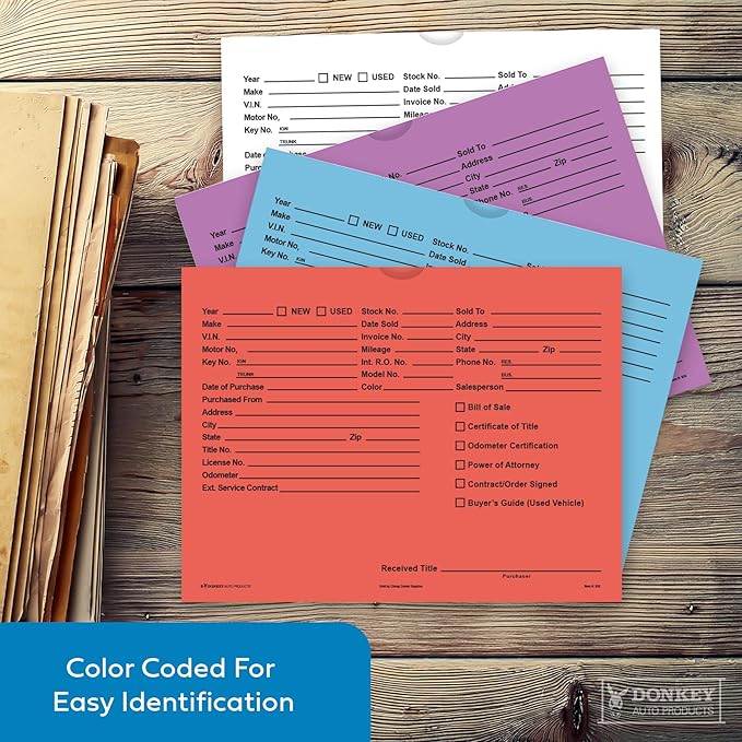 Printed Vehicle Deal Envelopes 9x12 Deal Jackets (100 shrink wrapped) (Salmon)