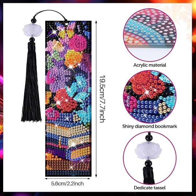 8 Pieces Christian Bible Verse Diamond Art Bookmarks 5d Christian Beaded Bookmark Acrylic Tassel Bookmark for DIY Making Beginners Adults Arts Craft Supplies (Book)