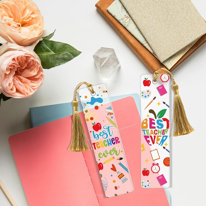 AFRITEE UV DTF Bookmark Wraps - 24 Sheets Boho Teacher Acrylic Bookmark Blank UV DTF Stickers, Book Pencil UV DTF Transfer Sticker Double-Sided Decals DIY Blanks Bookmarks Decor Gift for Teachers