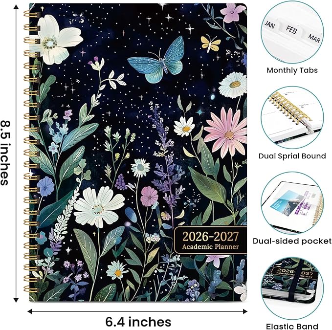 Academic Planner 2026-2027, Weekly and Monthly Calendar Book, July 2026 – June 2027, Hardcover Planner with Tabs, Perfect for Teachers, Students, Women & Men, A5 (6.4" x 8.5") - StarryGarden